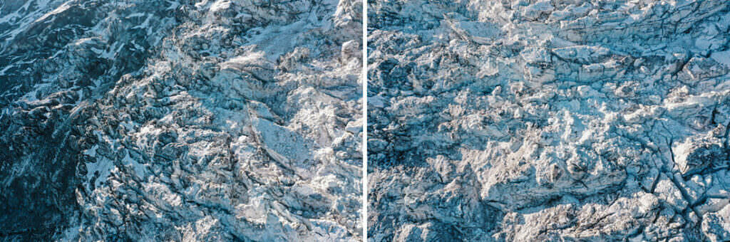 019 mont blanc gletscher drohne luftaufnahme 1024x340 - The Mont Blanc Glacier – A Morning in Golden Light