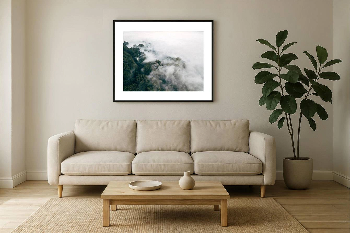 borneo bali 2018 0198 wall - Borneo 12 - Mystischer Morgennebel fließt durch das Regenwalddach Borneos beim Sonnenaufgang