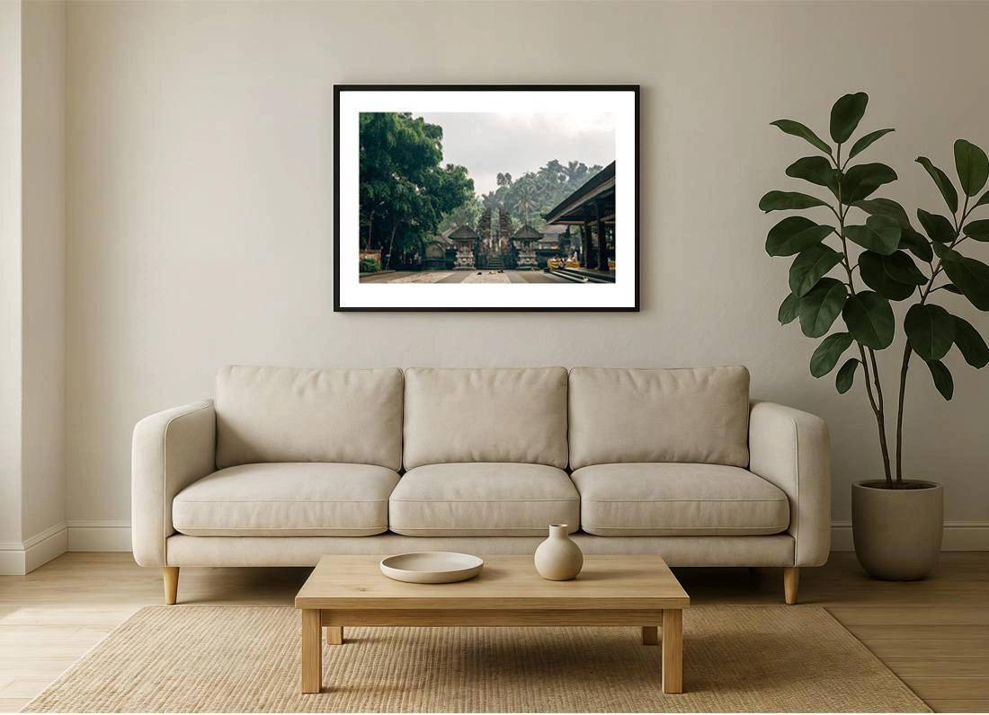 borneo bali 2018 0337 wall - Borneo 23 - Ruhiger Sonnenaufgang über einem balinesischen buddhistischen Tempel mit Morgennebel