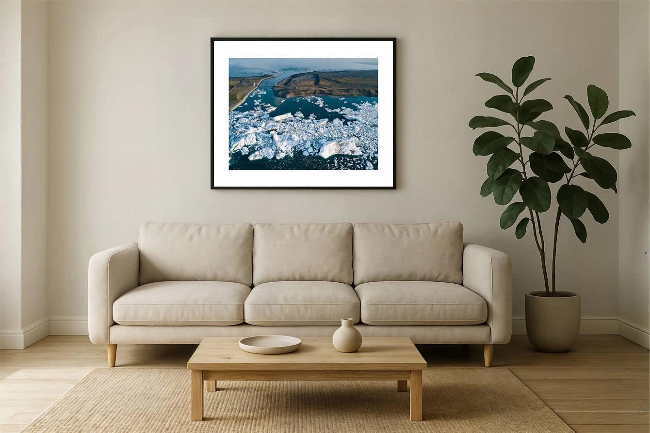 Island 23 - Eisberge auf dem Weg zum Meer – Jökulsárlón aus der Luft island 0023 wall - Island 23 - Eisberge auf dem Weg zum Meer – Jökulsárlón aus der Luft